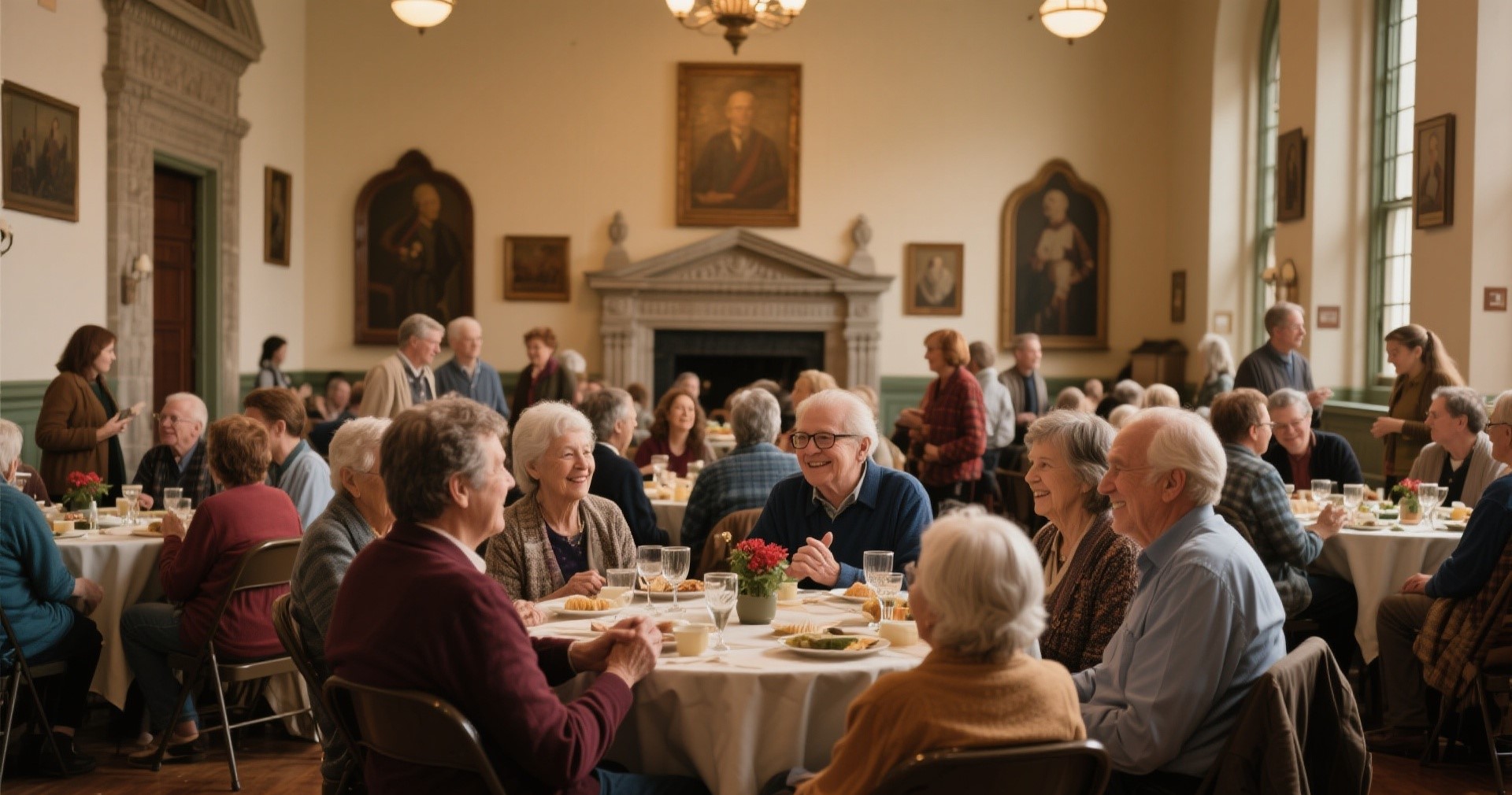 Community gathering at memorial hall
